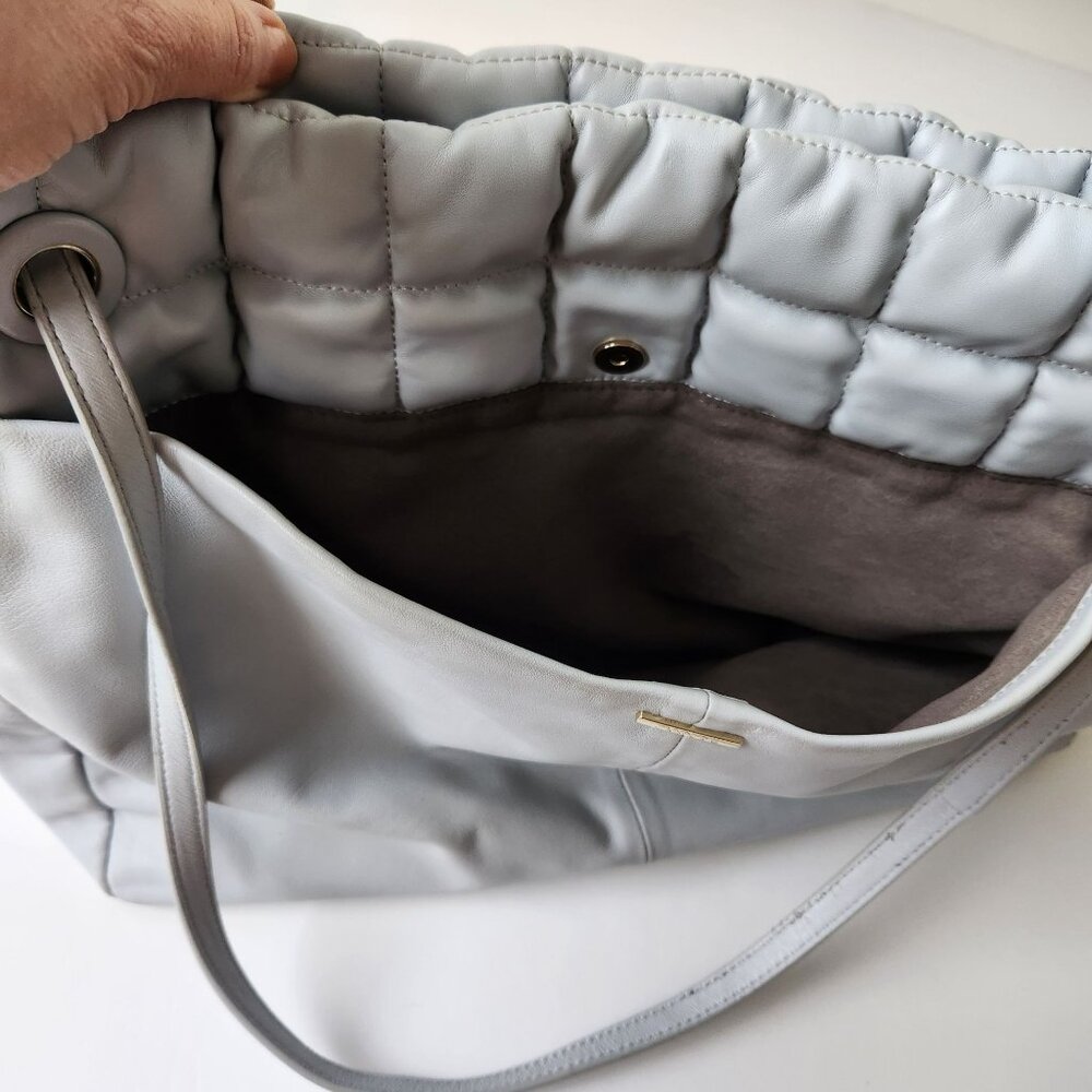 Vince Camuto Jass Quilted Puffy Large Shoulder Bag Tote Gray Faux Leather Soft - Picture 8 of 13